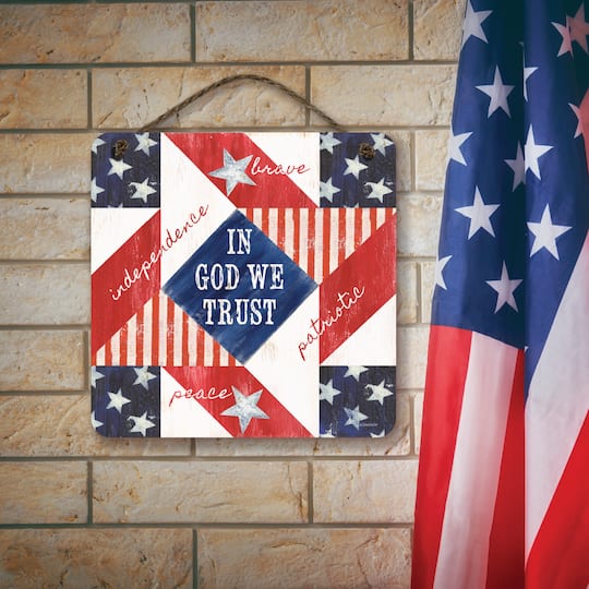Courtside Market® Celebrate 250™ 12" x 12" Wounded Warrior Project® Patriotic II Quilt Hanging Wooden Artboard with Twine